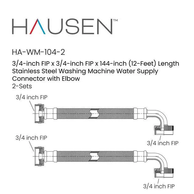 Alt view image 7 of 7 - 144-Inch Stainless steel Washing machine connector 12 Feet - Elbow, Washing Machine Supply Line, 4-Pack