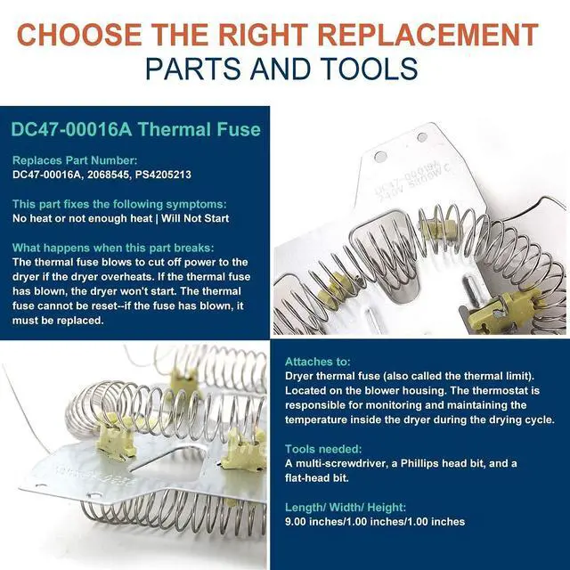 Alt view image 3 of 7 - DC47-00019A Dryer Heating Element Kit dv42h5000ew/a3 Dryer Roller Replacement Repair Kit DC97-16782A Dryer Roller DC93-00634A Idler Pulley 6602-001655 Dryer Belt