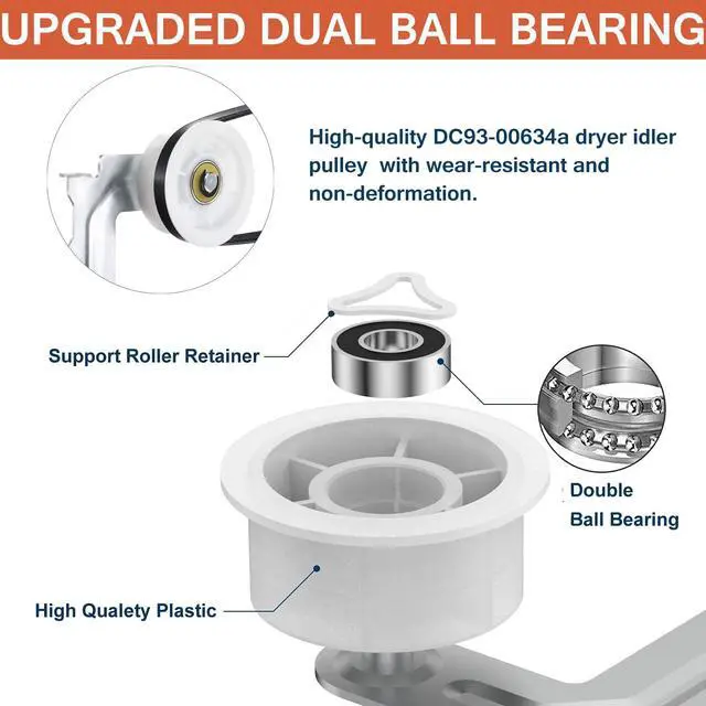 Alt view image 5 of 7 - DC47-00019A Dryer Heating Element Kit dv42h5000ew/a3 Dryer Roller Replacement Repair Kit DC97-16782A Dryer Roller DC93-00634A Idler Pulley 6602-001655 Dryer Belt