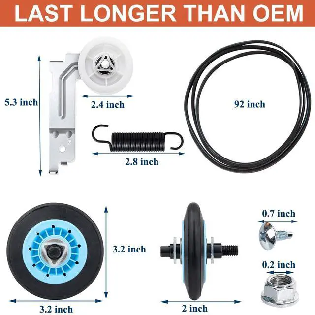 Alt view image 7 of 7 - DC47-00019A Dryer Heating Element Kit dv42h5000ew/a3 Dryer Roller Replacement Repair Kit DC97-16782A Dryer Roller DC93-00634A Idler Pulley 6602-001655 Dryer Belt