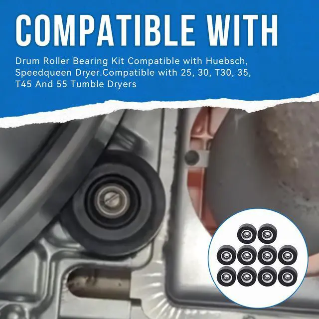 Alt view image 2 of 7 - 10 Pcs 70298701 / 70298701P Dryer Support Roller Bearings Compatible with Huebsch,Speed Queen Dryer(Replace#70568201/70298701/ 70616701)