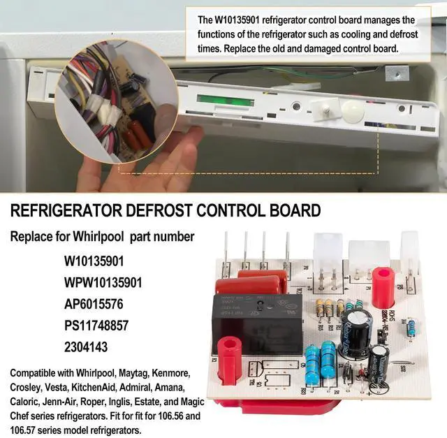 Alt view image 2 of 7 - Refrigerator Electronic Defrost Control Circuit Board Replacement Parts Kit Fit For Whirlpool W10135901, AP6015576, PS11748857, WPW10135901, 2304143