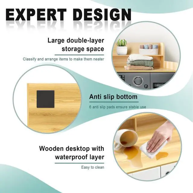 Alt view image 5 of 7 - 54" x 27.5" Wooden Laundry Countertop with 2 Tier Shelf (burlywood) | Washer and Dryer Countertop with Topper Organization Waterproof Surface, Universal Fit