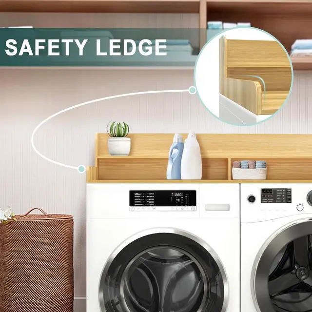 Alt view image 6 of 7 - 54" x 27.5" Wooden Laundry Countertop with 2 Tier Shelf (burlywood) | Washer and Dryer Countertop with Topper Organization Waterproof Surface, Universal Fit
