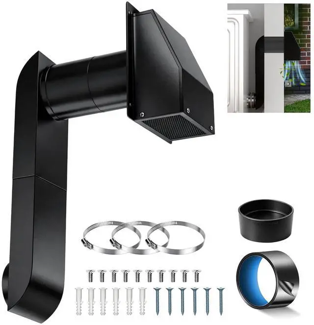 Main image of 4 Inch Dryer Vent Kit with Outdoor Wall Exhaust Cover, Hooded Screen & Backdraft Damper, Adjustable Periscope Duct 9.5-14.5" for Tight Laundry Spaces, Rustproof Galvanized & Stainless Steel