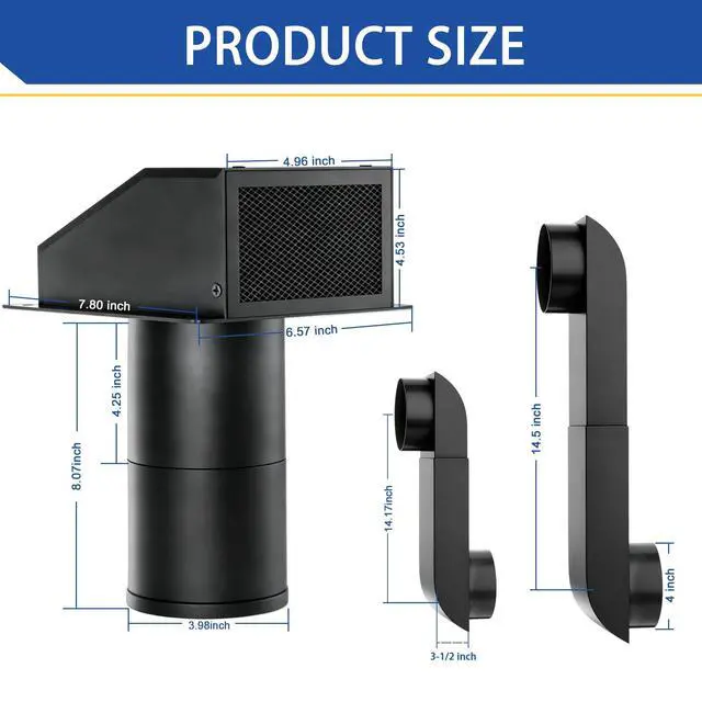 Alt view image 2 of 7 - 4 Inch Dryer Vent Kit with Outdoor Wall Exhaust Cover, Hooded Screen & Backdraft Damper, Adjustable Periscope Duct 9.5-14.5" for Tight Laundry Spaces, Rustproof Galvanized & Stainless Steel