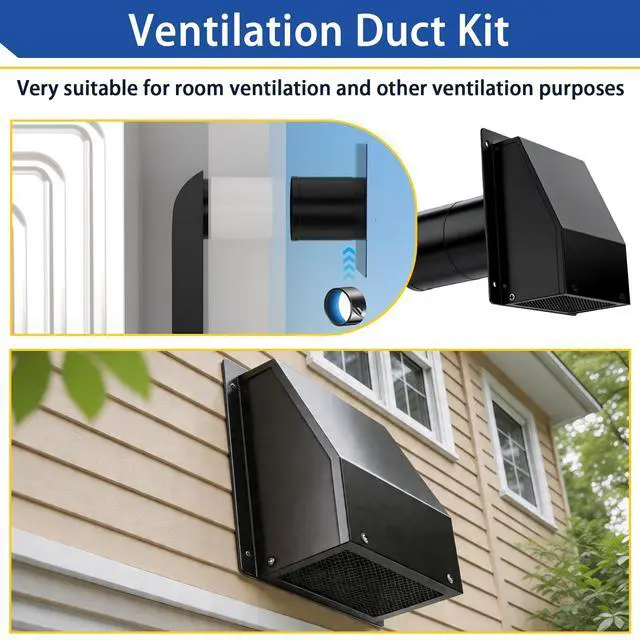 Alt view image 6 of 7 - 4 Inch Dryer Vent Kit with Outdoor Wall Exhaust Cover, Hooded Screen & Backdraft Damper, Adjustable Periscope Duct 9.5-14.5" for Tight Laundry Spaces, Rustproof Galvanized & Stainless Steel