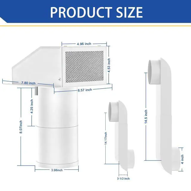 Alt view image 2 of 7 - Periscope Dryer Vent Kit,Low Profile Flat with Hooded Outside Wall Vent Cover, Built-in Screen and Damper, Adjustable Telescoping Duct,Fire Resistant Design for Tight Narrow Laundry Room (WT)