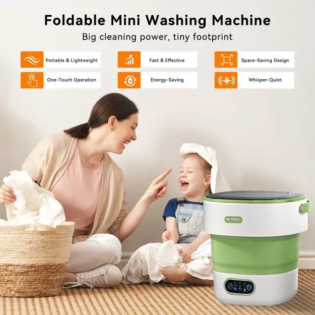 Alt view image 2 of 5 - Portable Foldable Washing Machine -20l Mini Washer For Deep Cleaning | Portable Washer Perfect For Underwear, Baby Clothes, And Small Spaces Like Apartments, Dorms, And Hotels.Green