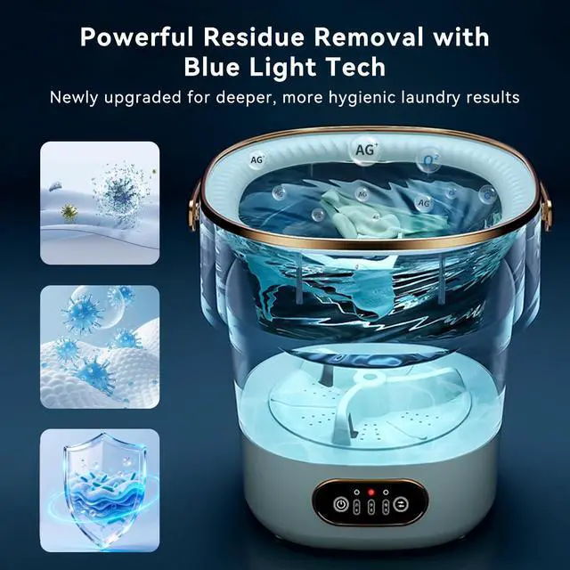 Alt view image 4 of 5 - Portable Foldable Washing Machine -20l Mini Washer For Deep Cleaning | Portable Washer Perfect For Underwear, Baby Clothes, And Small Spaces Like Apartments, Dorms, And Hotels.Green