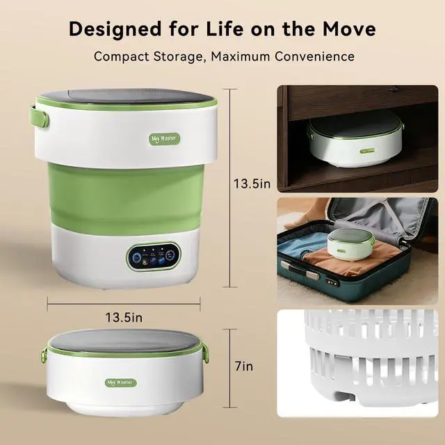 Alt view image 5 of 5 - Portable Foldable Washing Machine -20l Mini Washer For Deep Cleaning | Portable Washer Perfect For Underwear, Baby Clothes, And Small Spaces Like Apartments, Dorms, And Hotels.Green