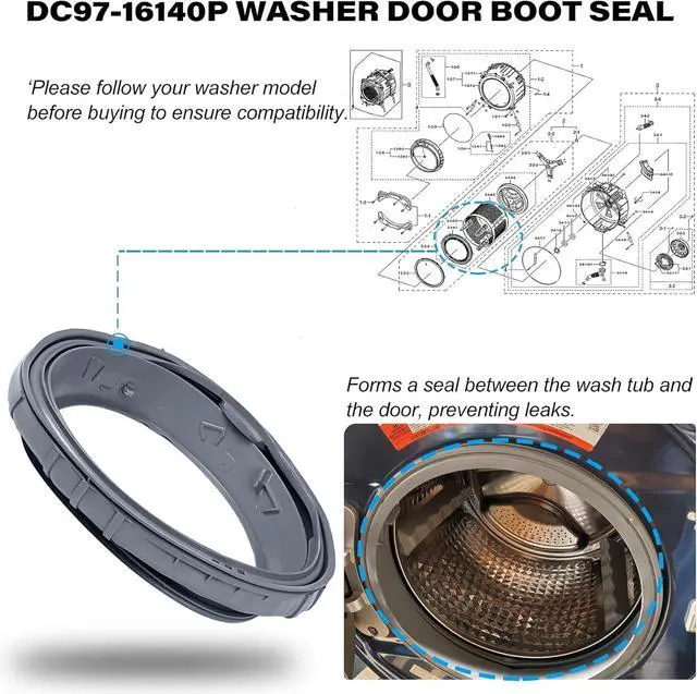 Alt view image 6 of 7 - DC97-19755C Washer Door Boot Gasket Bellow Compatible with Samsung Front Load Washers Replaces DC97-19755C DC97-16140L PS12394413 AP6262314 PD00055994 for WF50K7500 WF45H6300 Models