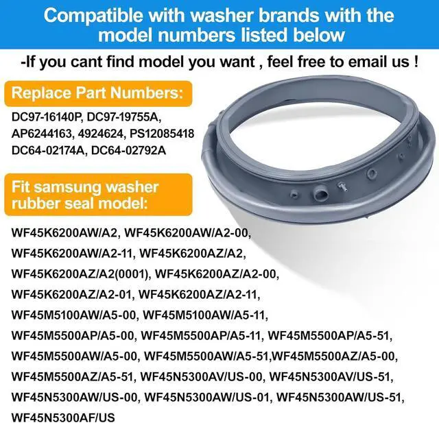 Alt view image 5 of 7 - DC97-19755C Washer Door Boot Gasket Bellow Compatible with Samsung Front Load Washers Replaces DC97-19755C DC97-16140L PS12394413 AP6262314 PD00055994 for WF50K7500 WF45H6300 Models