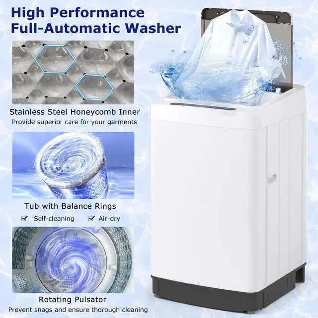 Alt view image 2 of 7 - Portable Washing Machine, 1.5 cu.ft Compact Washer with Drain Pump, LED Display, 8 Programs, 10 Water Levels, Child Lock, 11 LBS Clothes Capacity for Apartment, Home, Dorms, RV (White & Black)