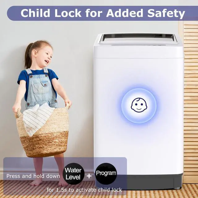 Alt view image 5 of 7 - Portable Washing Machine, 1.5 cu.ft Compact Washer with Drain Pump, LED Display, 8 Programs, 10 Water Levels, Child Lock, 11 LBS Clothes Capacity for Apartment, Home, Dorms, RV (White & Black)