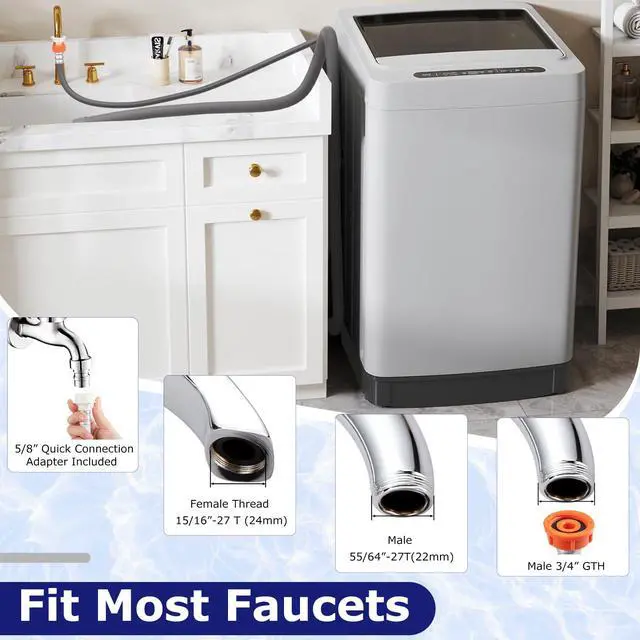 Alt view image 2 of 7 - Portable Washing Machine, 1.5 cu.ft Compact Washer with Drain Pump, LED Display, 8 Programs, 10 Water Levels, Child Lock, 11 LBS Clothes Capacity for Apartment, Home, Dorms, RV (Gray & Black)