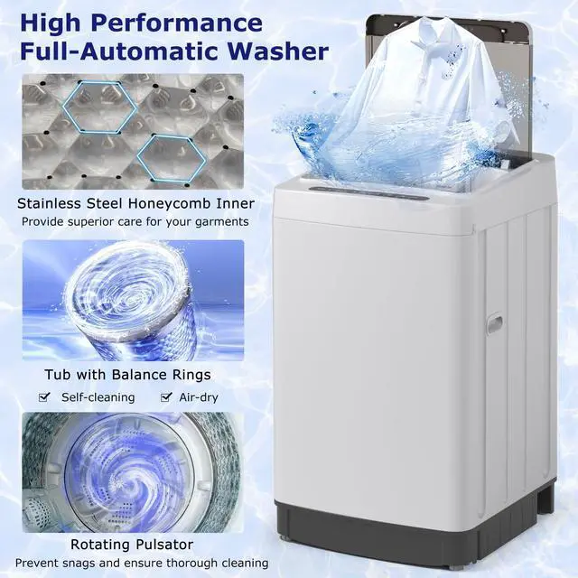 Alt view image 4 of 7 - Portable Washing Machine, 1.5 cu.ft Compact Washer with Drain Pump, LED Display, 8 Programs, 10 Water Levels, Child Lock, 11 LBS Clothes Capacity for Apartment, Home, Dorms, RV (Gray & Black)