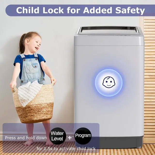 Alt view image 6 of 7 - Portable Washing Machine, 1.5 cu.ft Compact Washer with Drain Pump, LED Display, 8 Programs, 10 Water Levels, Child Lock, 11 LBS Clothes Capacity for Apartment, Home, Dorms, RV (Gray & Black)