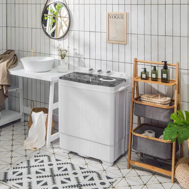 Alt view image 2 of 7 - Portable Washing Machine, 26lbs Washer and Spinner Combo,18 lbs Washing 8 lbs Spinning, Built-in Drain Pump, w/Timer Control, Dorm Apartment Twin Tub Mini Laundry Washer Gray White