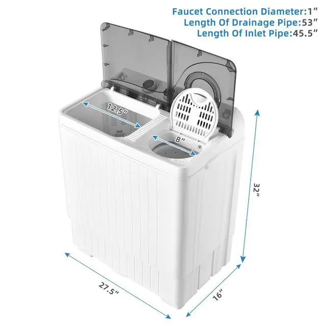 Alt view image 4 of 7 - Portable Washing Machine, 26lbs Washer and Spinner Combo,18 lbs Washing 8 lbs Spinning, Built-in Drain Pump, w/Timer Control, Dorm Apartment Twin Tub Mini Laundry Washer Gray White