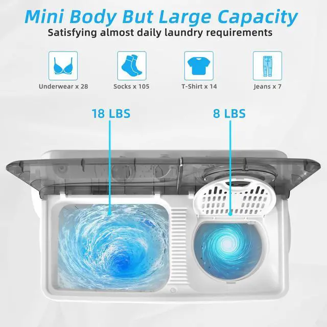 Alt view image 5 of 7 - Portable Washing Machine, 26lbs Washer and Spinner Combo,18 lbs Washing 8 lbs Spinning, Built-in Drain Pump, w/Timer Control, Dorm Apartment Twin Tub Mini Laundry Washer Gray White