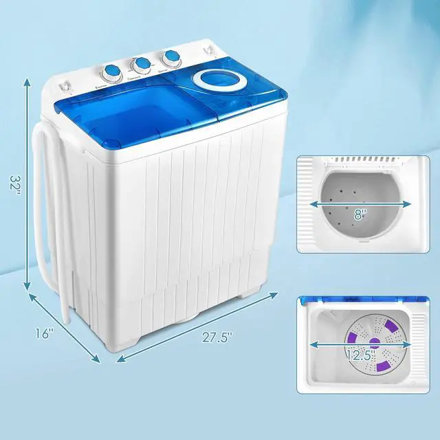 Alt view image 7 of 7 - Portable Washing Machine, 26lbs Washer and Spinner Combo,18 lbs Washing 8 lbs Spinning, Built-in Drain Pump, w/Timer Control, Dorm Apartment Twin Tub Mini Laundry Washer Blue White