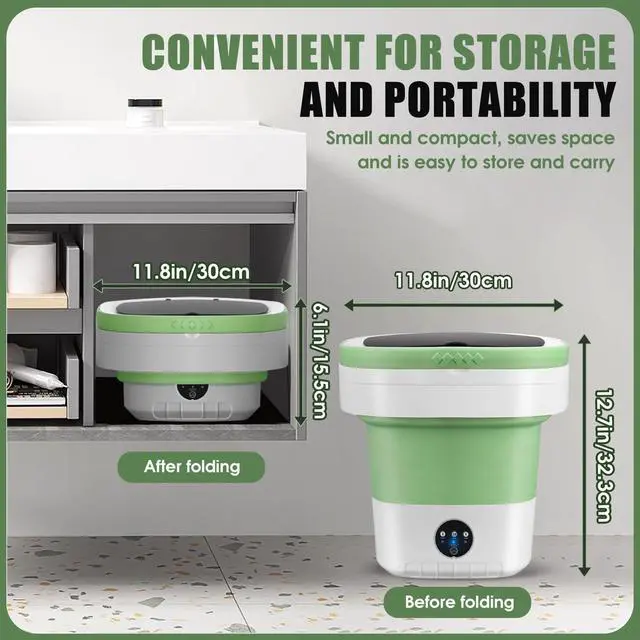Alt view image 2 of 7 - Portable Washing Machine 16L Mini Laundry Washer 3 Modes with Spin Basket Laundry Machine Cleaning Depth Underwear,Baby Clothes Small Shirt for Apartments Dormitories Hotels and Camping (Green)
