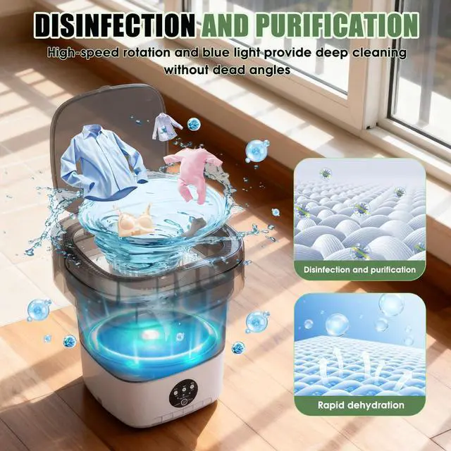 Alt view image 4 of 7 - Portable Washing Machine 16L Mini Laundry Washer 3 Modes with Spin Basket Laundry Machine Cleaning Depth Underwear,Baby Clothes Small Shirt for Apartments Dormitories Hotels and Camping (Green)