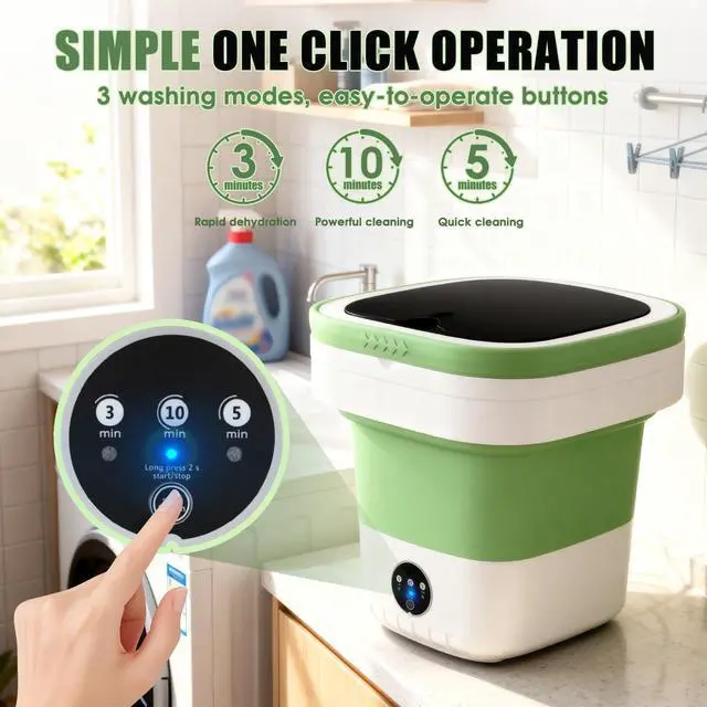 Alt view image 5 of 7 - Portable Washing Machine 16L Mini Laundry Washer 3 Modes with Spin Basket Laundry Machine Cleaning Depth Underwear,Baby Clothes Small Shirt for Apartments Dormitories Hotels and Camping (Green)