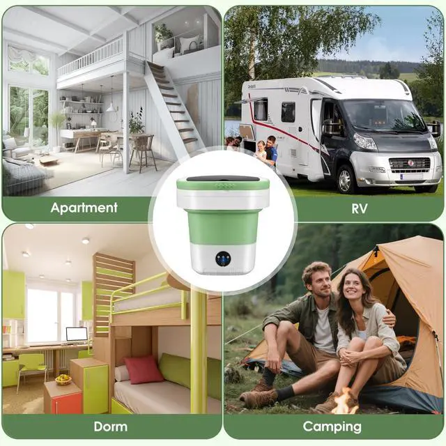 Alt view image 7 of 7 - Portable Washing Machine 16L Mini Laundry Washer 3 Modes with Spin Basket Laundry Machine Cleaning Depth Underwear,Baby Clothes Small Shirt for Apartments Dormitories Hotels and Camping (Green)