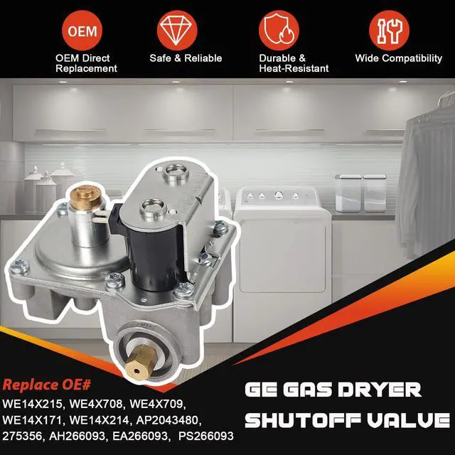 Alt view image 2 of 6 - WE14X215 Gas Dryer Shutoff Valve Assembly Fit for GE Gas Dryers OEM Replacement WE4X708, WE4X709, WE14X171, WE14X214, WE14X215, AP2043480, 275356, AH266093, EA266093, PS266093