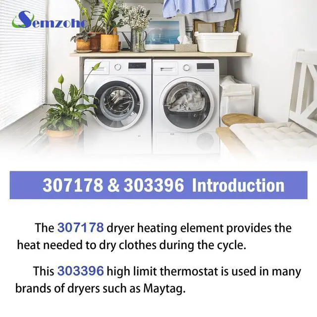 Alt view image 3 of 7 - Dryer Heating Element Kit - 307178 Dryer Heating Element and 303396 Dryer Thermostat (L200-30) Replaces 484249 AP4038069, Compatible with may-tag cro-sley and interna-tional dryers