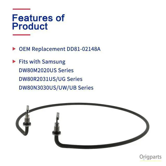 Alt view image 2 of 5 - DD81-02148A Dishwasher Heating Element Heater OEM Replacement Parts for Samsung DW80M2020US, DW80N3030US/UB/UW, DW80R2031US/UG