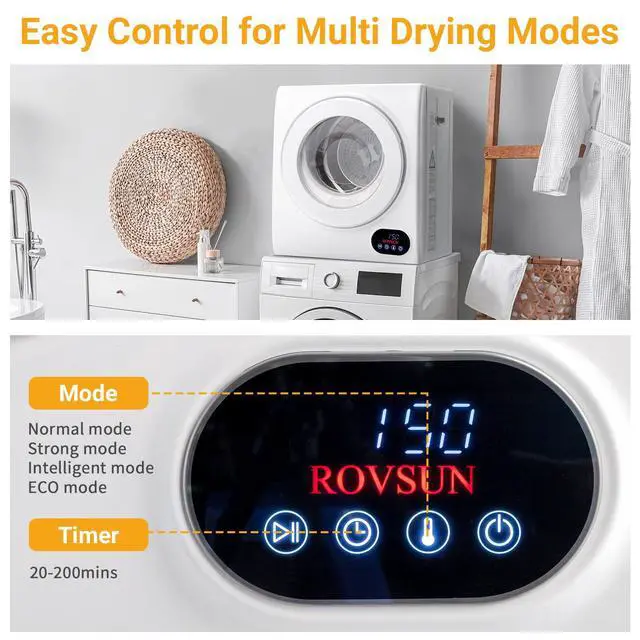 Alt view image 2 of 7 - Portable Clothes Dryer, Front Load Electric Dryers Machine, Compact Laundry Dryers with Stainless Steel Tub, for Home, Apartment, Dorm, White (LCD Touch Control)