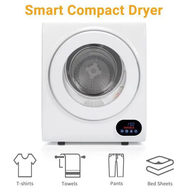 Alt view image 3 of 7 - Portable Clothes Dryer, Front Load Electric Dryers Machine, Compact Laundry Dryers with Stainless Steel Tub, for Home, Apartment, Dorm, White (LCD Touch Control)