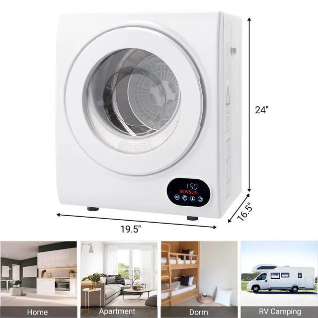 Alt view image 5 of 7 - Portable Clothes Dryer, Front Load Electric Dryers Machine, Compact Laundry Dryers with Stainless Steel Tub, for Home, Apartment, Dorm, White (LCD Touch Control)