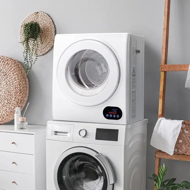 Alt view image 7 of 7 - Portable Clothes Dryer, Front Load Electric Dryers Machine, Compact Laundry Dryers with Stainless Steel Tub, for Home, Apartment, Dorm, White (LCD Touch Control)