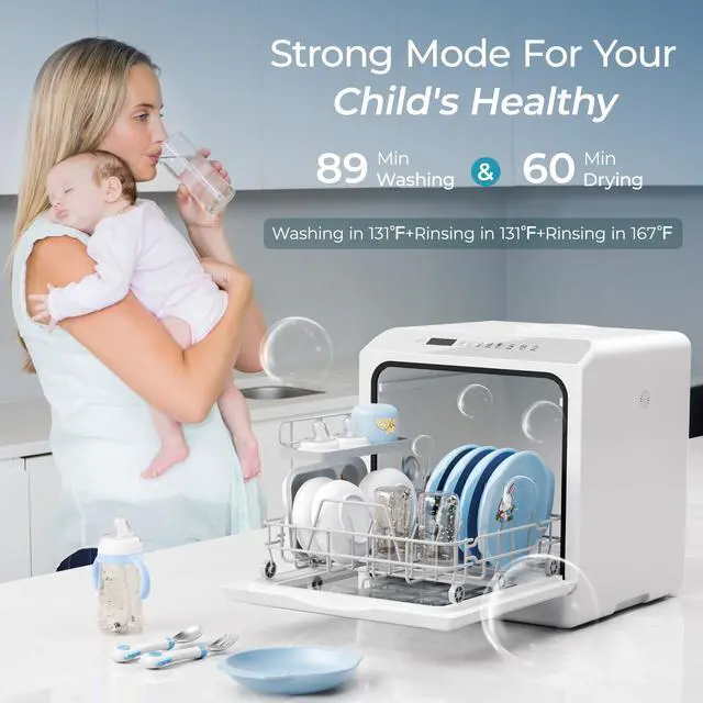 Alt view image 3 of 7 - Countertop Dishwasher Portable with 6 Programs, 5L Built-in Water Tank for Apartments, 167 High-Temp, No Hookup Needed, Mini Dishwasher with Baby Care, Air Dry/Quick/ECO/Fruit/Normal, White