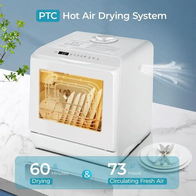 Alt view image 7 of 7 - Countertop Dishwasher Portable with 6 Programs, 5L Built-in Water Tank for Apartments, 167 High-Temp, No Hookup Needed, Mini Dishwasher with Baby Care, Air Dry/Quick/ECO/Fruit/Normal, White