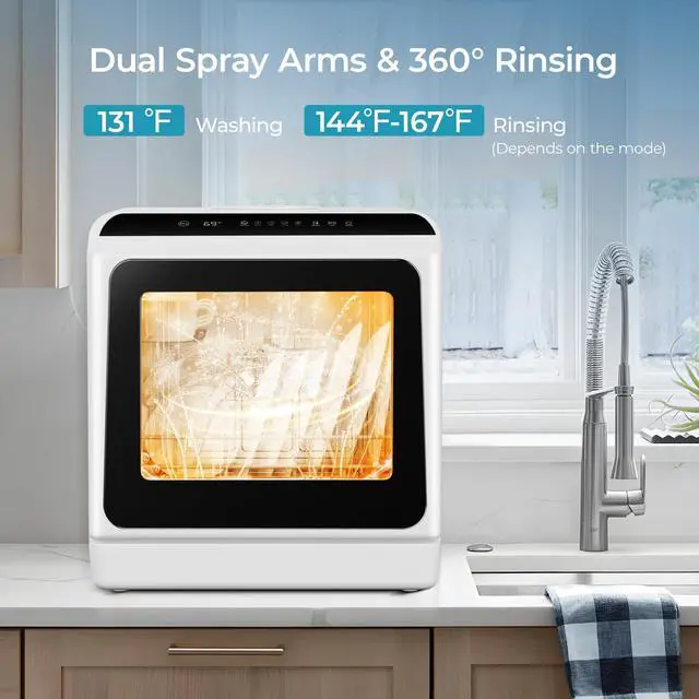 Alt view image 6 of 7 - 6 Programs Countertop Dishwasher Portable, 40dB, 360° Coverage | 6-Program (Normal, ECO, Quick, Baby Care/Strong, Fruit, Dry), 73h Ventilation, Time-Saving, for Apartment