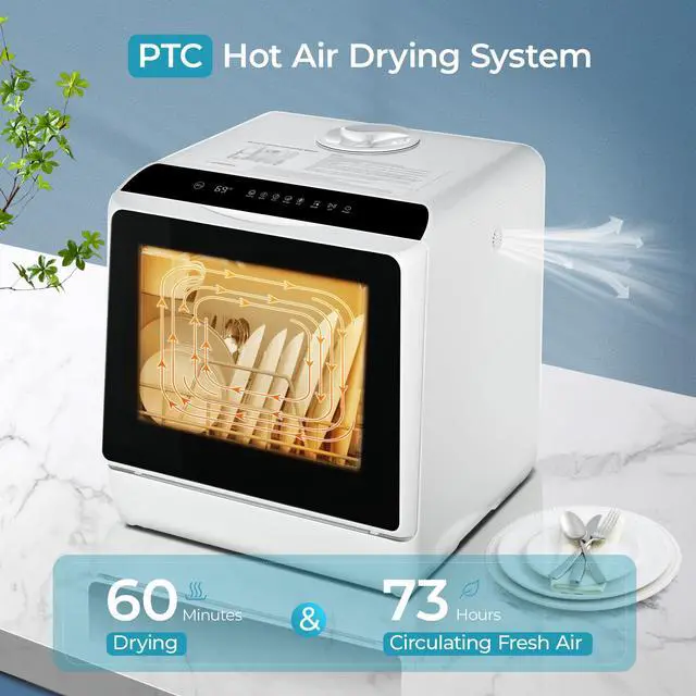 Alt view image 7 of 7 - 6 Programs Countertop Dishwasher Portable, 40dB, 360° Coverage | 6-Program (Normal, ECO, Quick, Baby Care/Strong, Fruit, Dry), 73h Ventilation, Time-Saving, for Apartment