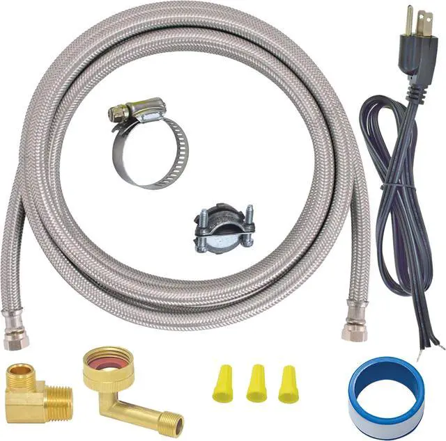 Main image of 6 Ft. Dishwasher Installation Kit, Braided Stainless Steel Supply Line with 3/8 Inch Compression Ends, 3-Prong Straight Power Cord, 41150 (Pack of 12)