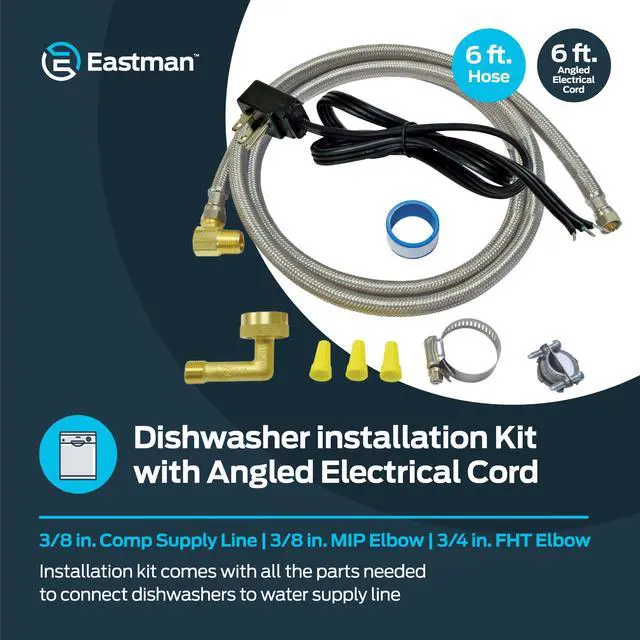 Alt view image 2 of 6 - 6 Ft. Dishwasher Installation Kit, Braided Stainless Steel Supply Line with 3/8 Inch Compression Ends, 3-Prong Straight Power Cord, 41150 (Pack of 12)