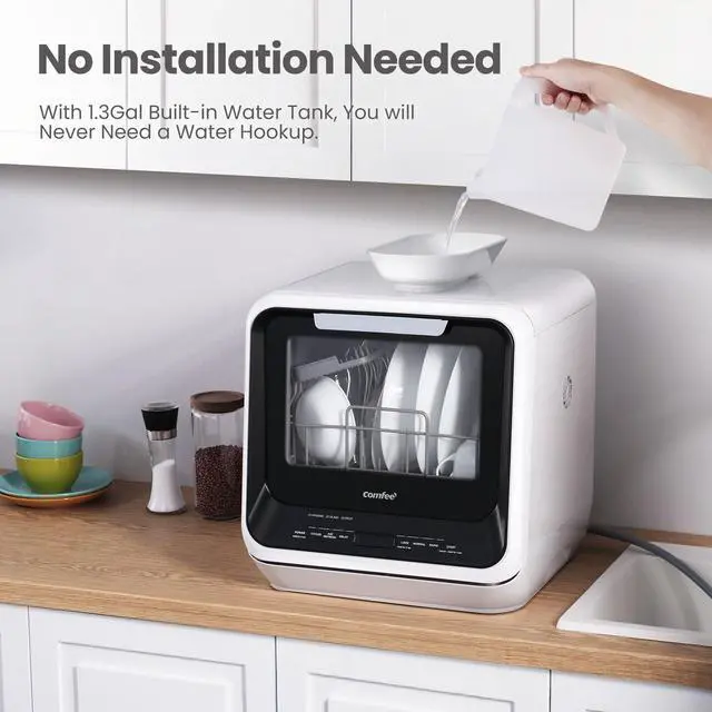 Alt view image 2 of 7 - Portable Mini Dishwasher Countertop with 1.32Gal Built-in Water Tank for Apartments& RVs, No Hookup Needed, 6 Programs, 360° Dual Spray, 162 High-Temp& Air-Dry Function