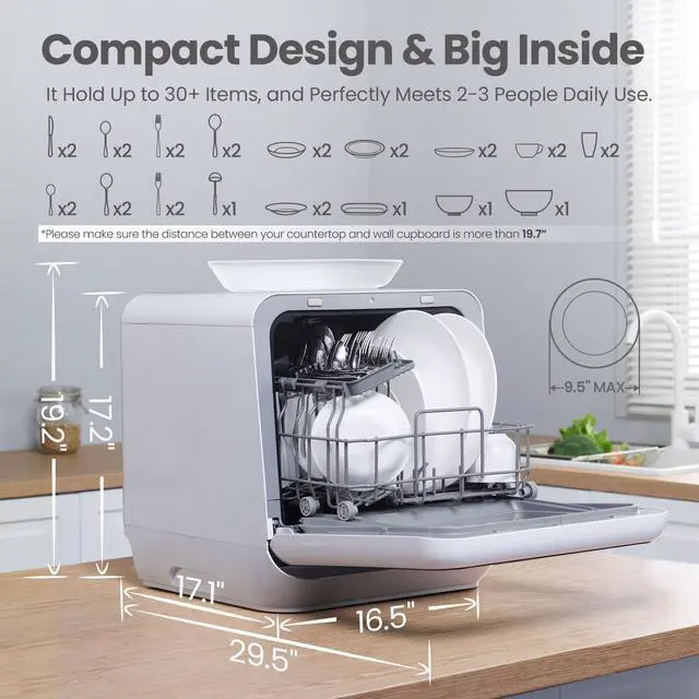 Alt view image 3 of 7 - Portable Mini Dishwasher Countertop with 1.32Gal Built-in Water Tank for Apartments& RVs, No Hookup Needed, 6 Programs, 360° Dual Spray, 162 High-Temp& Air-Dry Function