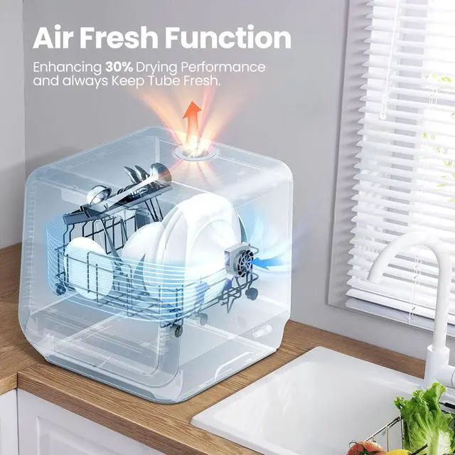 Alt view image 4 of 7 - Portable Mini Dishwasher Countertop with 1.32Gal Built-in Water Tank for Apartments& RVs, No Hookup Needed, 6 Programs, 360° Dual Spray, 162 High-Temp& Air-Dry Function