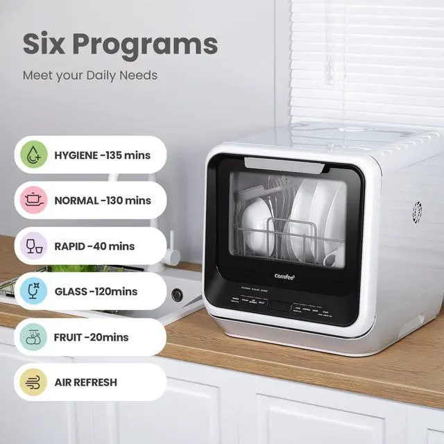 Alt view image 6 of 7 - Portable Mini Dishwasher Countertop with 1.32Gal Built-in Water Tank for Apartments& RVs, No Hookup Needed, 6 Programs, 360° Dual Spray, 162 High-Temp& Air-Dry Function