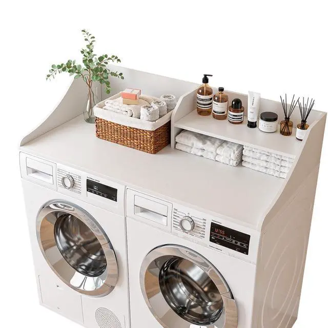 Main image of 2-Tier 54" Width Washer Dryer Countertop for Laundry Room Organization | Depth Laundry Countertop Organization with Edge Wooden Washer and Dryer Topper for Folding Sorting & Ironing Easy to Install