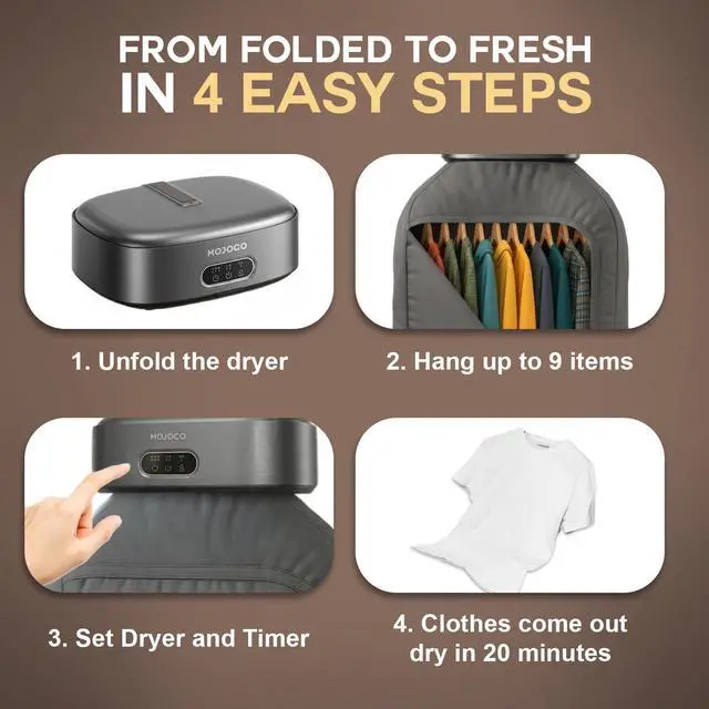 Alt view image 7 of 7 - Portable Clothes Dryer - Mini/Compact Dryer for Apartment, RV, Travel - Small Quiet Fast-Drying Machine with Adjustable Timer & Hassle-Free Setup