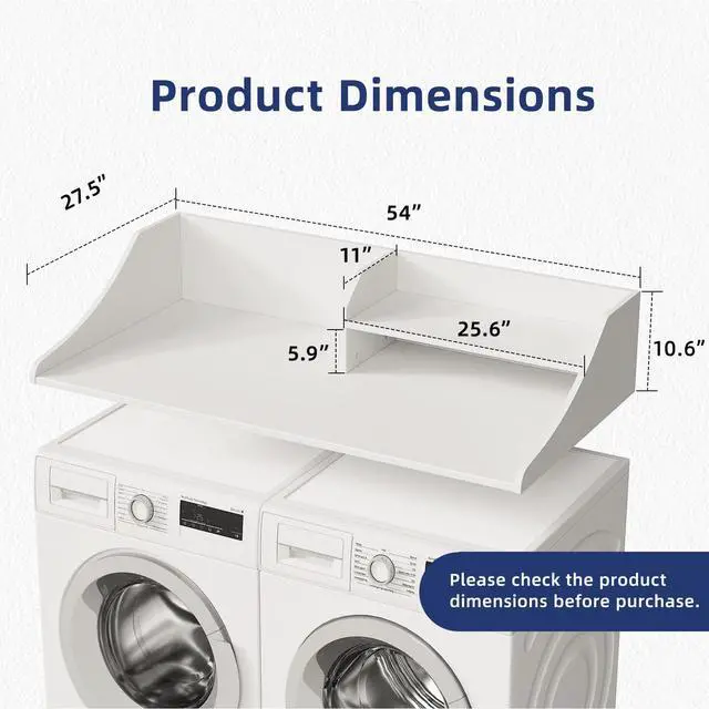 Alt view image 2 of 7 - 2-Tier 54" Width Washer Dryer Countertop for Laundry Room Organization | Depth Laundry Countertop Organization with Edge Wooden Washer and Dryer Topper for Folding Sorting & Ironing Easy to Install